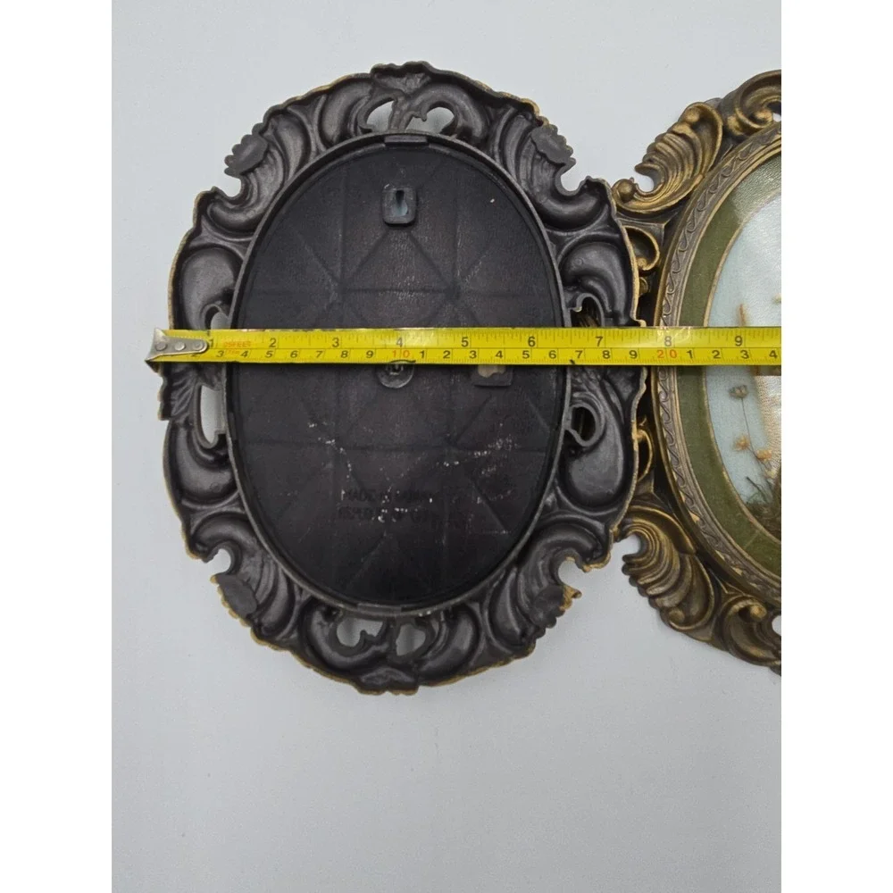 Vintage Pressed Flower Art Set Gold Ornate Round Frames Botanical Wall Decor